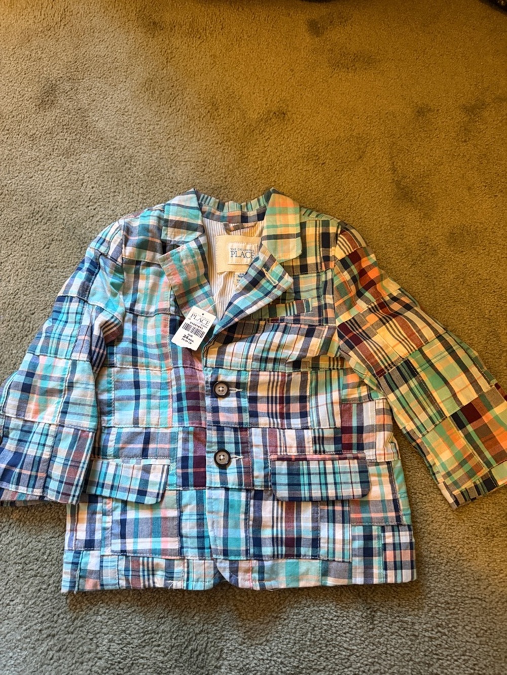 The Children's Place Multi-Color Plaid Blazer - Turquoise Navy Coral Cream